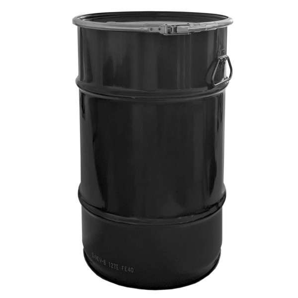 Steel barrel 60 liters lidded | 2 side patent drop handles